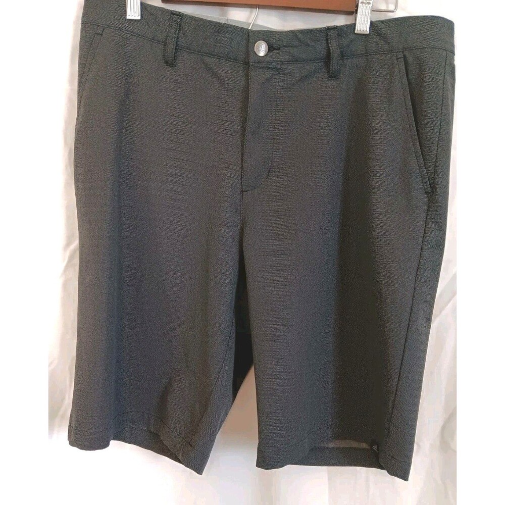 Adidas Men’s Golf Shorts 34 Gray Herringbone Stretch Performance Flat Front